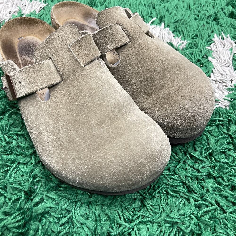 Birkenstock Boston Suede Taupe Soft Footbed Clogs Men's size 43 US 10 Pre Owned - Picture 5 of 13